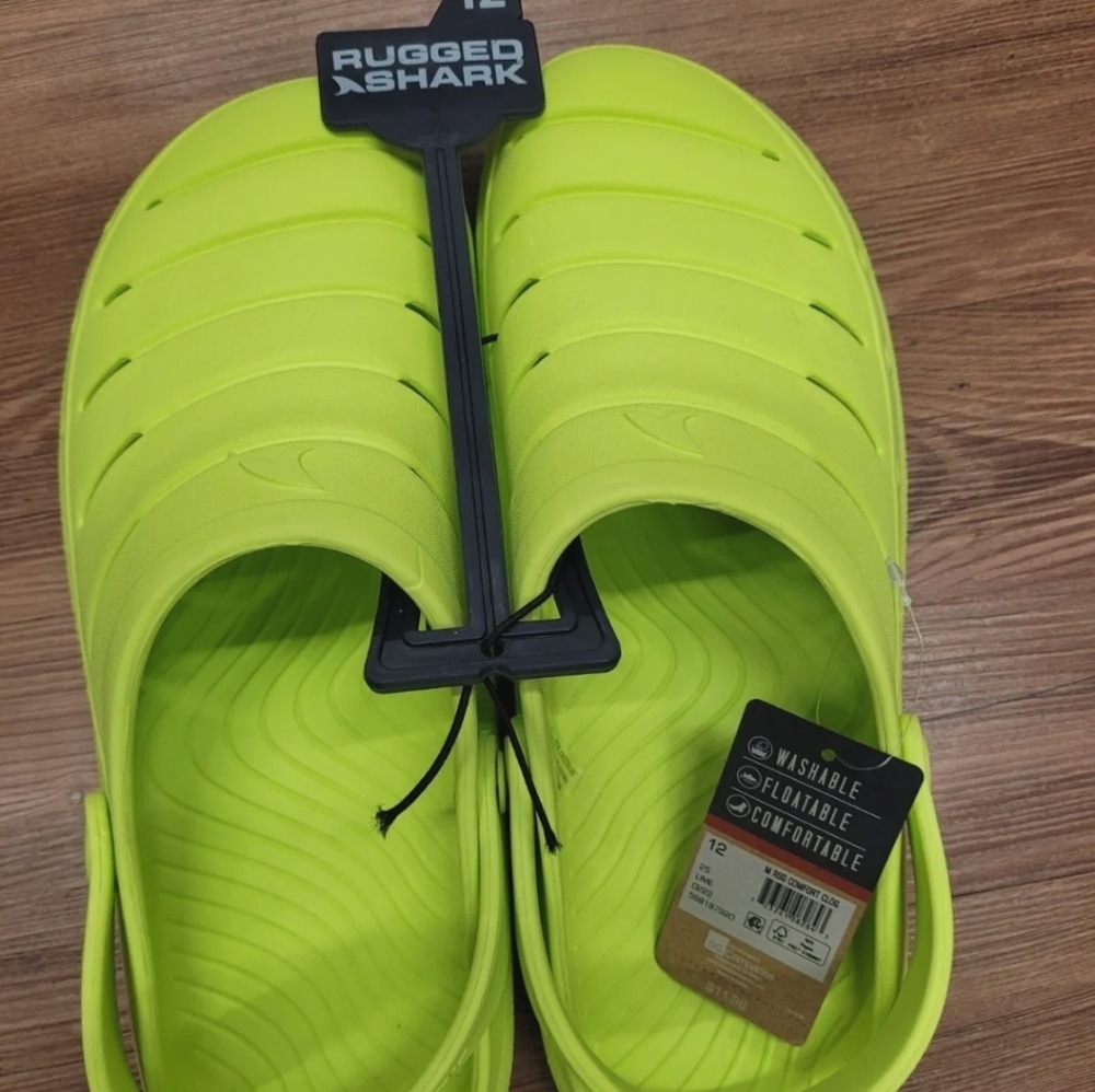 Rugged Shark Men's Comfort Clog Sandals Neon Green Size 12